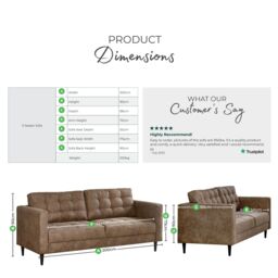 FurnitureboxUK Jade Brown Faux Leather 3 Seater Sofa - thumbnail 9