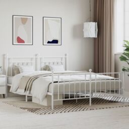 Berkfield Home Metal Bed Frame with Headboard & Footboard White 183x213 cm - thumbnail 1