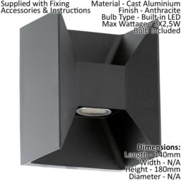 Loops IP44 Outdoor Up / Down Wall Light Anthracite Aluminium 2.5W Built in LED Lamp - thumbnail 2