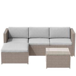 HomeTouch Outdoor Rattan Corner Sofa Set with Glass Top Coffee Table in Khaki - Size: 3 Pack - thumbnail 9