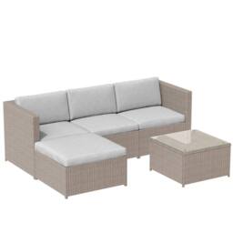 HomeTouch Outdoor Rattan Corner Sofa Set with Glass Top Coffee Table in Khaki - Size: 3 Pack - thumbnail 8
