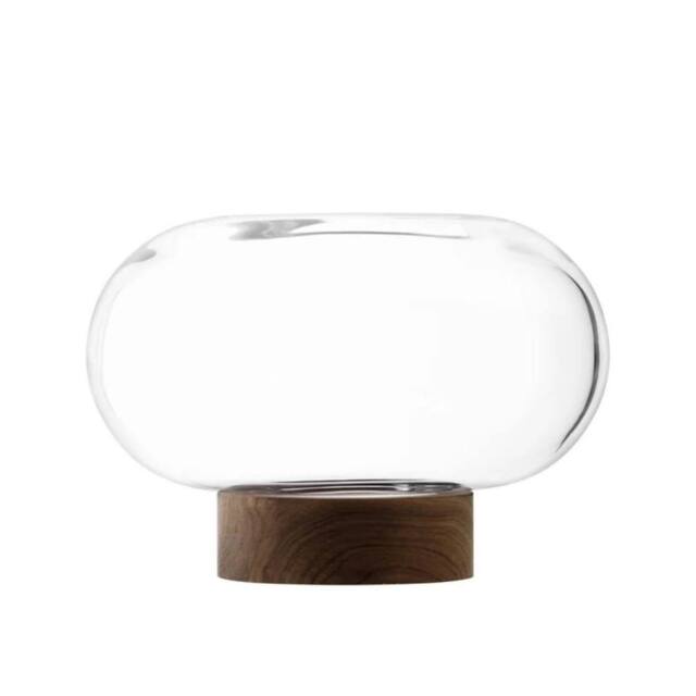 LSA Oblate Glass Vase Lantern 19.5cm with Walnut Base Clear - image 1