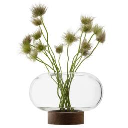 LSA Oblate Glass Vase Lantern 19.5cm with Walnut Base Clear - thumbnail 2