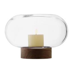 LSA Oblate Glass Vase Lantern 19.5cm with Walnut Base Clear - thumbnail 3