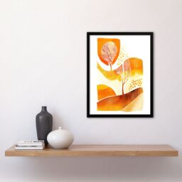 Artery8 Autumn Countryside Trees Abstract Watercolour Framed Wall Art in Mustard - Size: A4 - thumbnail 4