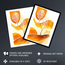 Artery8 Autumn Countryside Trees Abstract Watercolour Framed Wall Art in Mustard - Size: A4 - thumbnail 2