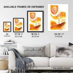 Artery8 Autumn Countryside Trees Abstract Watercolour Framed Wall Art in Mustard - Size: A4 - thumbnail 3