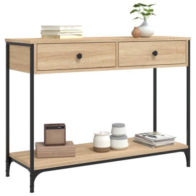 Berkfield Home Decorative Console Table Sonoma Oak 100x34.5x75 cm Engineered Wood in Light Tan - image 1