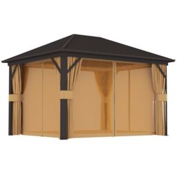 OUTSUNNY 3.6 x 3(m) Metal Garden Hardtop Gazebo with Screened Curtain Brown - thumbnail 2