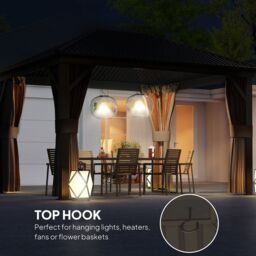OUTSUNNY 3.6 x 3(m) Metal Garden Hardtop Gazebo with Screened Curtain Brown - thumbnail 6
