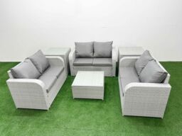 Fimous 6 Seater PE Wicker Rattan Furniture Sofa Sets with Square Coffee Table 2 Seater Love Sofa 2 Side Table Light Grey - thumbnail 2