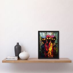 "Artery8 Three Cloaked Witches Fantasy Stained Glass Framed Art Print - Size: W12"" x H16""" - thumbnail 4