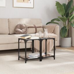 Berkfield Home Coffee Tables with Black Glass Top 2 pcs 30x30x40 cm Steel - Size: 30 x 30 x 40 cm - thumbnail 3