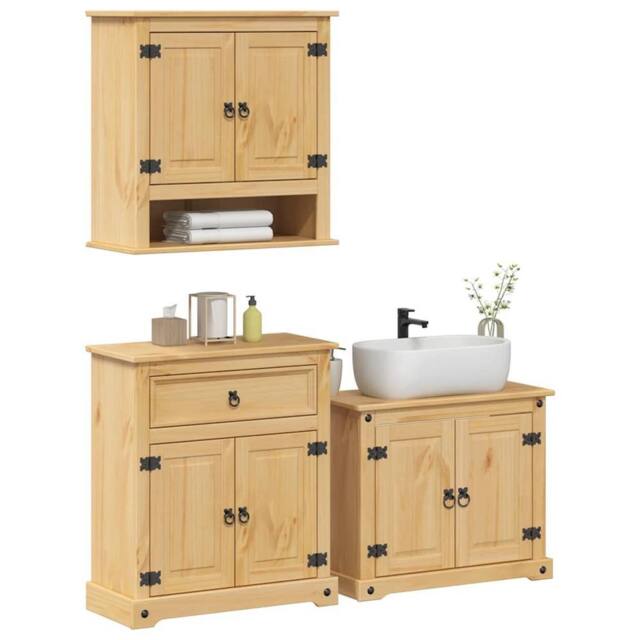 Berkfield Home 3 Piece Bathroom Furniture Set Corona Solid Wood Pine in Brown - image 1