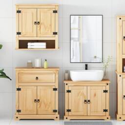 Berkfield Home 3 Piece Bathroom Furniture Set Corona Solid Wood Pine in Brown - thumbnail 3