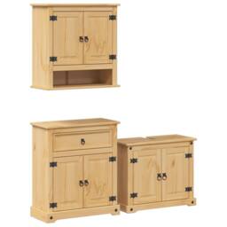 Berkfield Home 3 Piece Bathroom Furniture Set Corona Solid Wood Pine in Brown - thumbnail 2