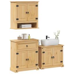 Berkfield Home 3 Piece Bathroom Furniture Set Corona Solid Wood Pine in Brown