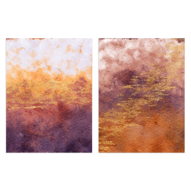 Artery8 Wall Art Print Abstract Orange Purple & Gold Set Of 2 s Living Room Aesthetic Vein Mineral A4 - image 1