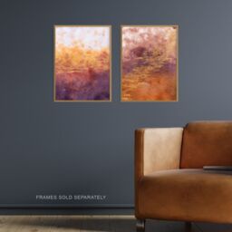 Artery8 Wall Art Print Abstract Orange Purple & Gold Set Of 2 s Living Room Aesthetic Vein Mineral A4 - thumbnail 2