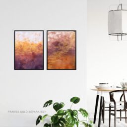 Artery8 Wall Art Print Abstract Orange Purple & Gold Set Of 2 s Living Room Aesthetic Vein Mineral A4 - thumbnail 3