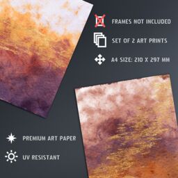 Artery8 Wall Art Print Abstract Orange Purple & Gold Set Of 2 s Living Room Aesthetic Vein Mineral A4 - thumbnail 4