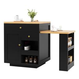 BTM Extendable Bar Table Storage Wine Rack Kitchen Island Black 2-6P - thumbnail 9