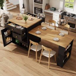 BTM Extendable Bar Table Storage Wine Rack Kitchen Island Black 2-6P - thumbnail 4