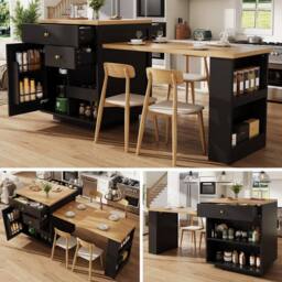 BTM Extendable Bar Table Storage Wine Rack Kitchen Island Black 2-6P - thumbnail 1