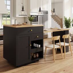 BTM Extendable Bar Table Storage Wine Rack Kitchen Island Black 2-6P - thumbnail 3
