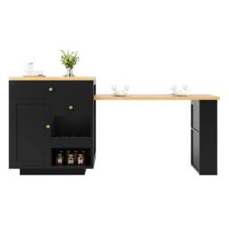 BTM Extendable Bar Table Storage Wine Rack Kitchen Island Black 2-6P - thumbnail 6