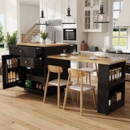 BTM Extendable Bar Table Storage Wine Rack Kitchen Island Black 2-6P - thumbnail 7