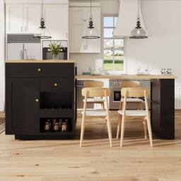 BTM Extendable Bar Table Storage Wine Rack Kitchen Island Black 2-6P - thumbnail 5