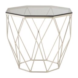 Orsina Octagonal End Table With Brushed Nickel Base, Boutique Geometric Side Table, Accent Table For Home Decor in Grey