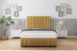 "Sloomy Kingsley Plush Divan Base 4 Drawers-54"" Headboard & 12"" Footboard in Mustard - Size: Double" - thumbnail 2