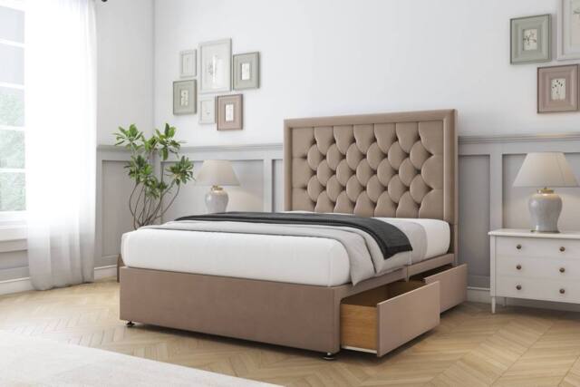 "Comfort Beds Rio Plush Divan Base 2 Drawers - 54"" Headboard in Taupe - Size: King" - image 1