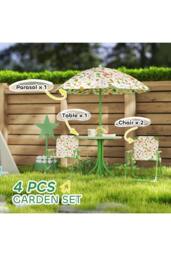 ERGOVEXA 4-Piece Kids Garden Table & Chair Set with Adjustable, Green - thumbnail 3