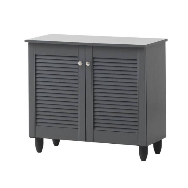 Nordara Shoe Storage Cabinet Wooden 2 Door Grey Organiser - image 1
