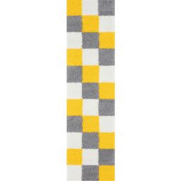 THE RUGS Soft Yellow Ivory Check High Pile Shaggy Rugs & Runners Living Room - Size: 120 cm x 120 cm - thumbnail 8