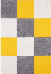 THE RUGS Soft Yellow Ivory Check High Pile Shaggy Rugs & Runners Living Room - Size: 120 cm x 120 cm - thumbnail 2