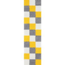 THE RUGS Soft Yellow Ivory Check High Pile Shaggy Rugs & Runners Living Room - Size: 120 cm x 120 cm - thumbnail 5