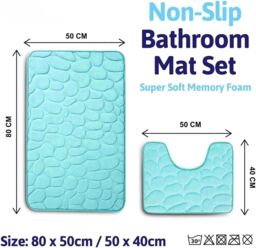 Marco Paul Set of 2 Memory Foam Blue Bathmat Nonslip Bathroom Accessories - thumbnail 3