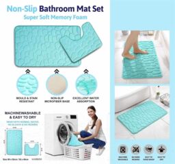 Marco Paul Set of 2 Memory Foam Blue Bathmat Nonslip Bathroom Accessories - thumbnail 4