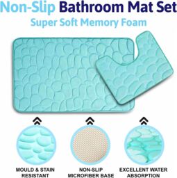 Marco Paul Set of 2 Memory Foam Blue Bathmat Nonslip Bathroom Accessories - thumbnail 6