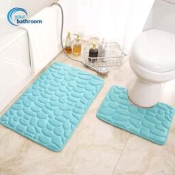 Marco Paul Set of 2 Memory Foam Blue Bathmat Nonslip Bathroom Accessories - thumbnail 5