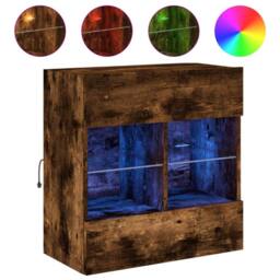 Berkfield Home TV Wall Cabinet with LED Lights Smoked Oak 58.5x30x60.5 cm in Brown - thumbnail 1