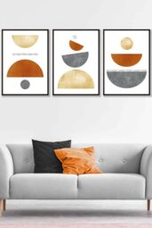 ARTZE Orange, Gold & Grey Abstract Mid Century Geometric Framed Wall Art - Large in Black - Size: W53 cm x H73 cm x D20mm - thumbnail 1