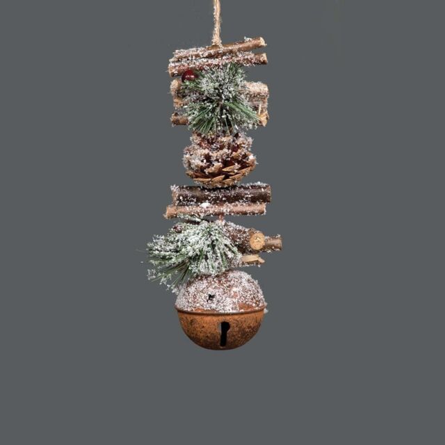 Shatchi Hanging Decoration with Jingle Bells Wooden Sticks, Berries & Pinecones Christmas Home Wall Door 33cm Rustic in Brown - image 1