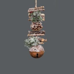 Shatchi Hanging Decoration with Jingle Bells Wooden Sticks, Berries & Pinecones Christmas Home Wall Door 33cm Rustic in Brown - thumbnail 4