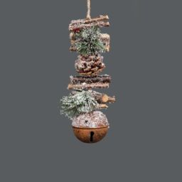 Shatchi Hanging Decoration with Jingle Bells Wooden Sticks, Berries & Pinecones Christmas Home Wall Door 33cm Rustic in Brown