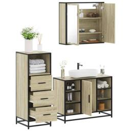 Berkfield Home Durable 3 Piece Bathroom Furniture Set Sonoma Oak Engineered Wood in Light Tan - thumbnail 2